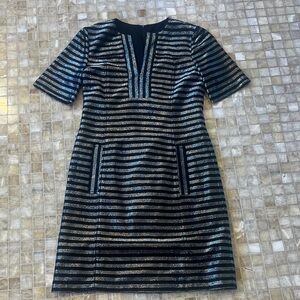 Nanette Lepore Elegant Black and Silver Striped Dress NWT